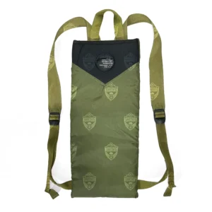 CamelBak MOLLE Hydration Carrier front view in OD green with black top, showing nylon webbing shoulder straps and secure closure system.