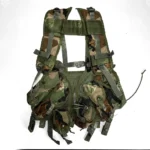 Enhanced Tactical Load Bearing Vest LBV II laid flat – showcasing M81 Woodland Camo, mag pouches, grenade pouches, quick-release buckles, and adjustable straps.