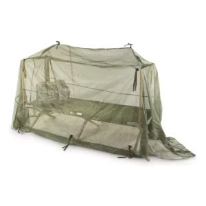 USGI Skeeta Tent Mosquito Net fully deployed over a military cot, providing insect protection