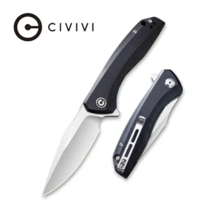 CIVIVI Baklash C801C knife shown open and folded with black G10 handle and satin blade, ideal for EDC and tactical use
