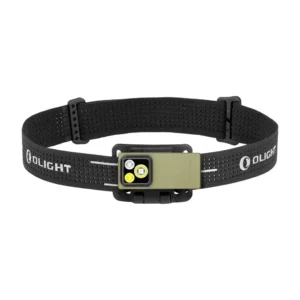 Oclip Headlamp Strap with an Oclip light mounted in the hinged clip for adjustable up-and-down beam control.